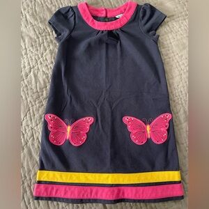 Vintage Hartstrings Navy Dress Pink Yellow Stripes Butterflies Sz 5 Cotton Blend